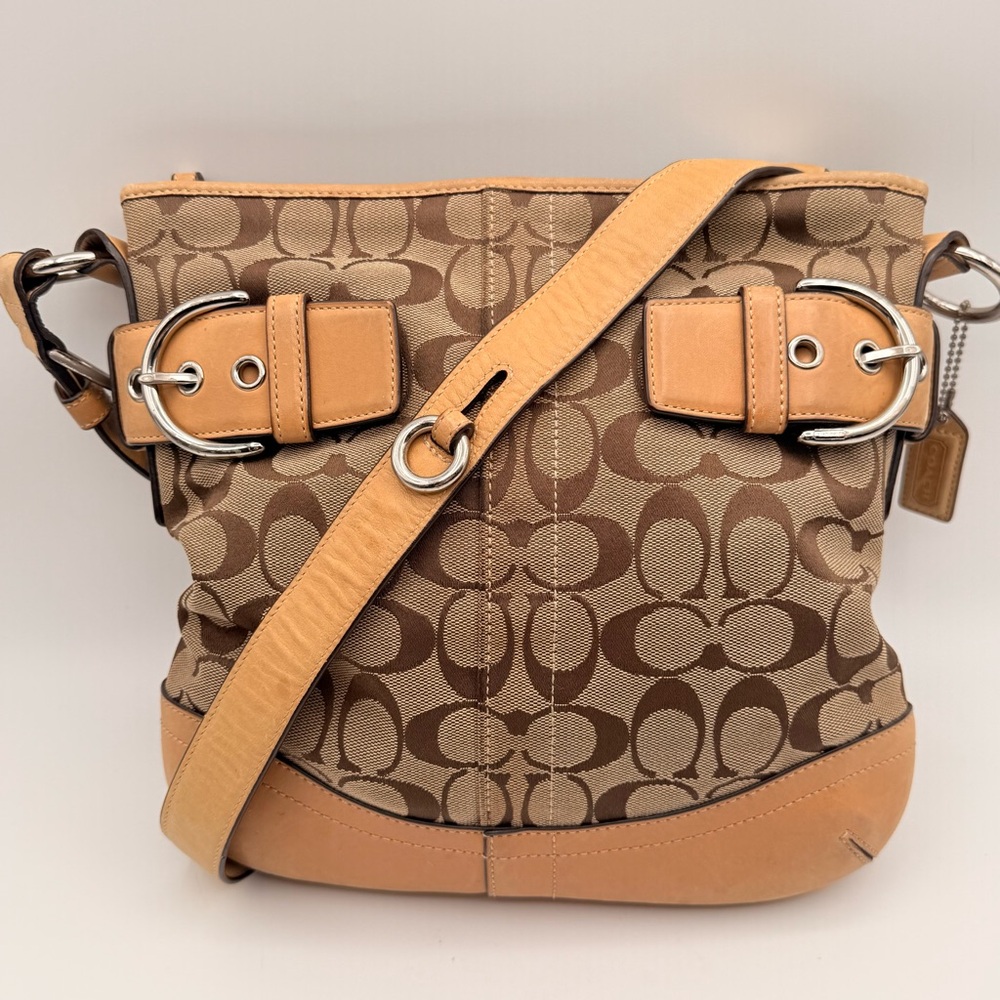 Coach Signature Canvas Crossbody Bag & Wallet Set Brown Tan Leather Y2K Vibes - Picture 2 of 16